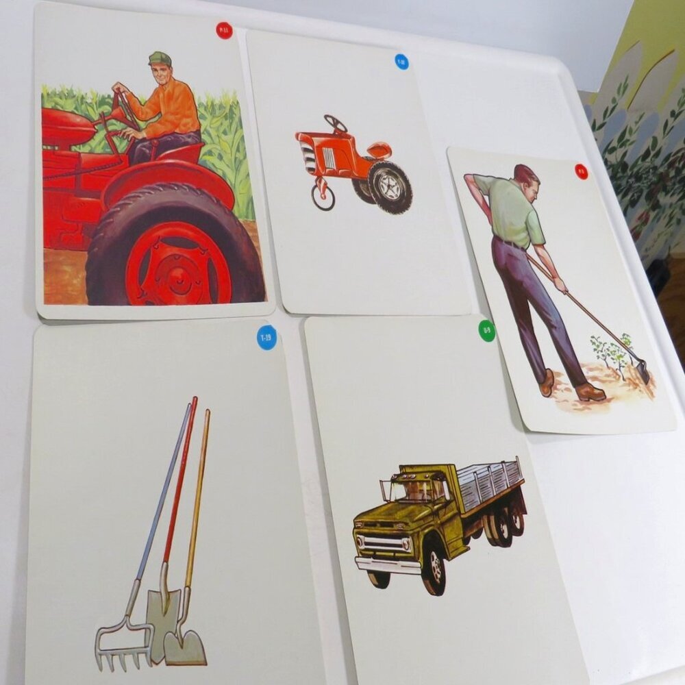 Peabody 60s People Farmer (5) cards Vintage Artwork Tractor, Farm Truck